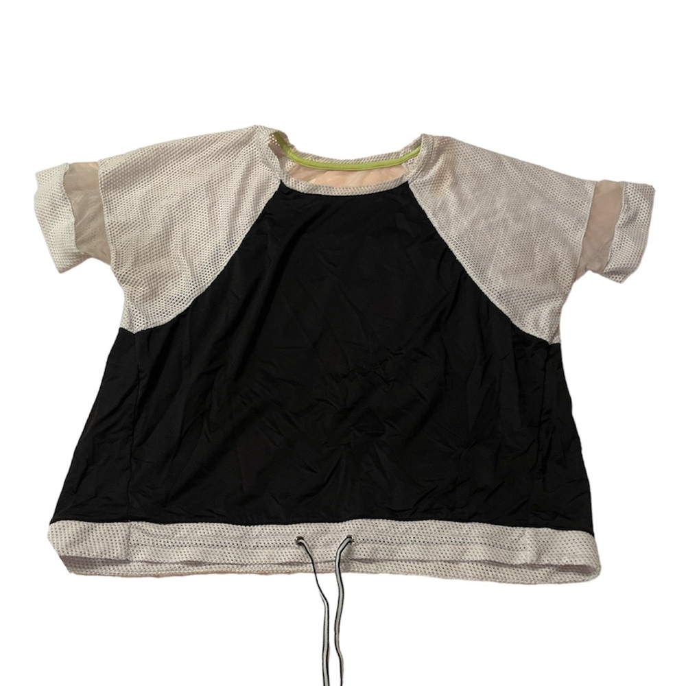 MSP Black White Short Sleeve Cropped Adjustable Waist Jersey Mesh Athletic Top